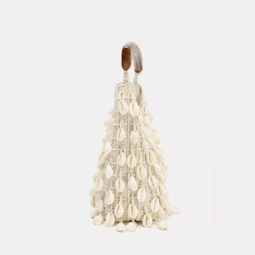 Zara bohemian Cream beaded Shell-Embellished Women's Bag clutch - Picture 5 of 7